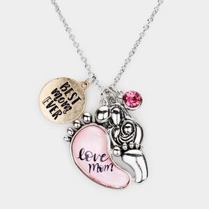 Best Mom Ever Baby Feet Pendant Necklace